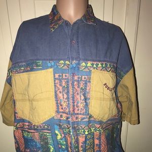 Vintage 90’s Bugle Boy Tribal Short Sleeve Buttoned Shirt
